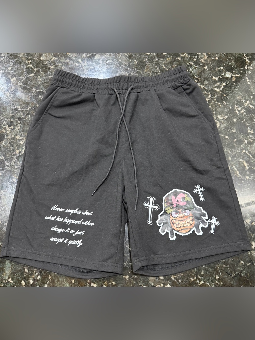 Black Graphic Athletic Drawstring Shorts Size Medium 🖤